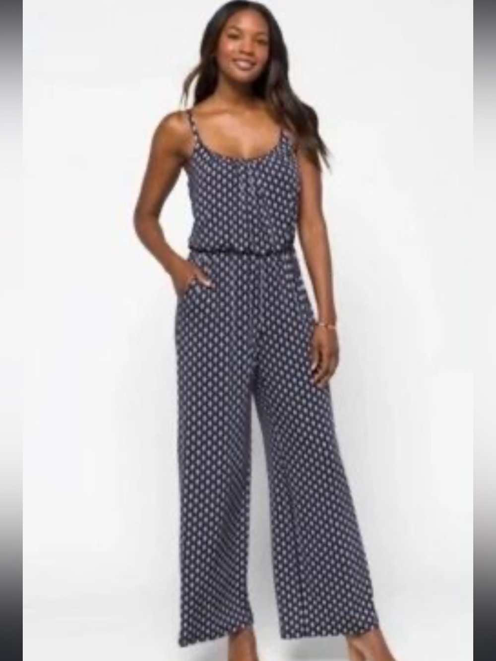 Kaileigh Polka Dot Wide-Leg Jumpsuit - Navy